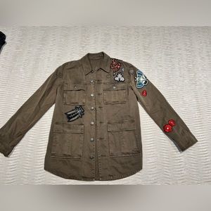 CINQ A SEPT MILITARY JACKET WITH PATCHES.